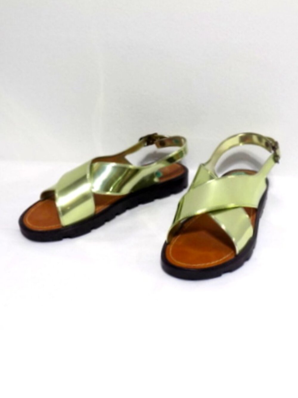 Electric Karma Metallic Gold X-Strap Sling Back Summer Flat Sandals – Size: 8 - Picture 2 of 10